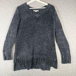 Orvis Womens XS Pullover V Neck Sweater Black Speckled Long Sleeve Side Slits